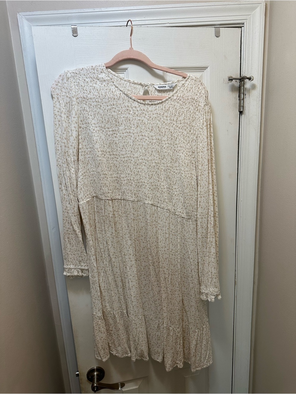 Sonoma Light Cream Long Sleeve Floral Smock Dress